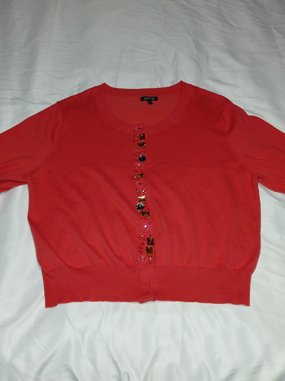 Apt. 9 Red Jeweled Cropped Cardigan Sweater